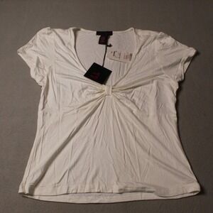 Willi Smith Womens White Ruched Front Top Size Large NWT Stretch Short Sleeve